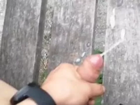 Outdoor cumshot on a bench